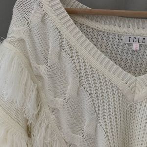 TCEC chunky knit white sweater with fringe size M
